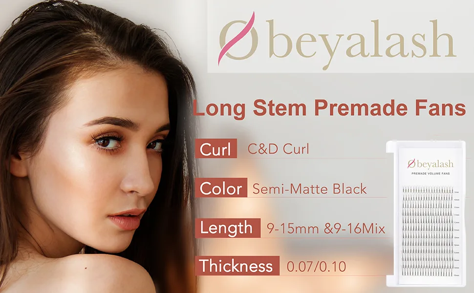 Obeyalash Pre Fanned Volume Lash Extensions Long Stem Volume Eyelash Extensions 100% Handmade Premade Fans Eyelash Extensions(3D-0.07C  10mm) 3D-0.07C10 - Obeyalash