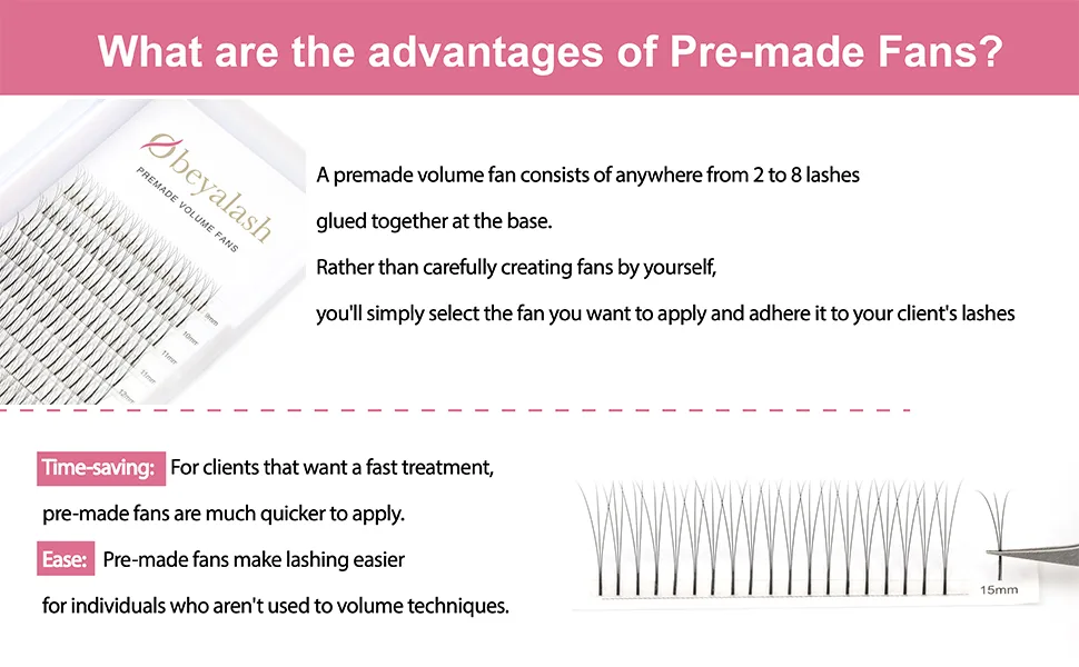 Obeyalash Pre Fanned Volume Lash Extensions Long Stem Volume Eyelash Extensions 100% Handmade Premade Fans Eyelash Extensions(3D-0.07C  10mm) 3D-0.07C10 - Premade volume fans lash extensions