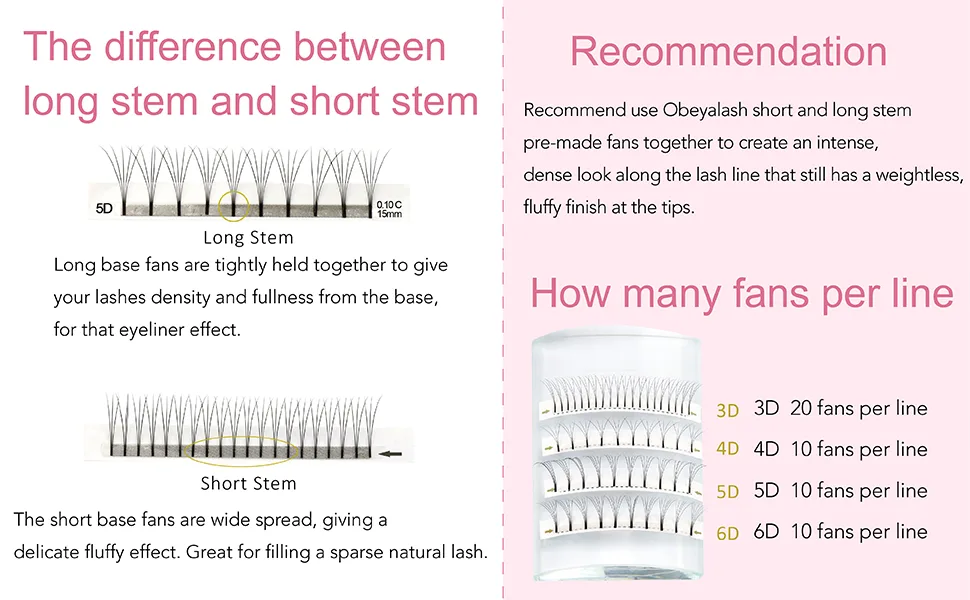 Obeyalash Pre Fanned Volume Lash Extensions Long Stem Volume Eyelash Extensions 100% Handmade Premade Fans Eyelash Extensions(3D-0.07C  10mm) 3D-0.07C10 - volume eyelash extensions