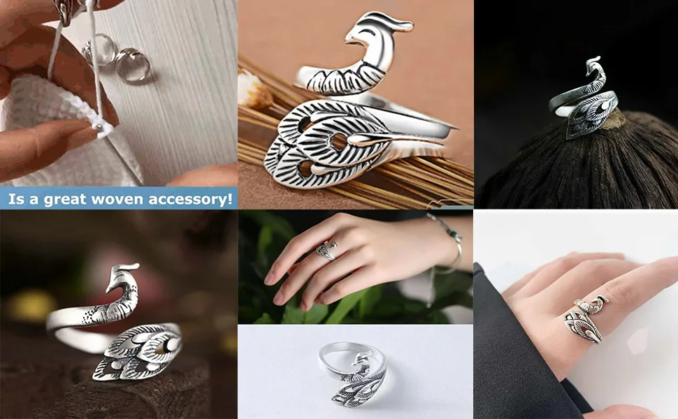 3 Pcs Adjustable Knitting Loop Crochet Loop Knitting Accessories  Hand-Made Silver-Plated Copper Rings  Faster Crocheting  Advanced Peacock Ring  Yarn Guide Finger Holder Knitting Thimble - crochet ring