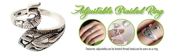 3 Pcs Adjustable Knitting Loop Crochet Loop Knitting Accessories  Hand-Made Silver-Plated Copper Rings  Faster Crocheting  Advanced Peacock Ring  Yarn Guide Finger Holder Knitting Thimble - MEISEN