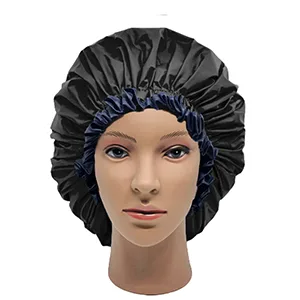 ELEBOX Jumbo Shower Cap XL Double-Layer Satin Bonnet Sleep Cap for Braids Waterproof Bath Caps Reusable Shower Hat Black - black shower cap