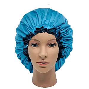 ELEBOX Jumbo Shower Cap XL Double-Layer Satin Bonnet Sleep Cap for Braids Waterproof Bath Caps Reusable Shower Hat Black - blue shower cap