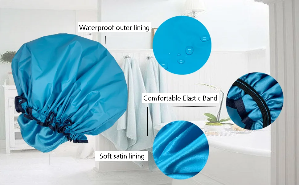 ELEBOX Jumbo Shower Cap XL Double-Layer Satin Bonnet Sleep Cap for Braids Waterproof Bath Caps Reusable Shower Hat Black - Bonnet Sleep Cap
