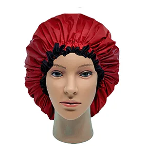 ELEBOX Jumbo Shower Cap XL Double-Layer Satin Bonnet Sleep Cap for Braids Waterproof Bath Caps Reusable Shower Hat Black - red shower cap