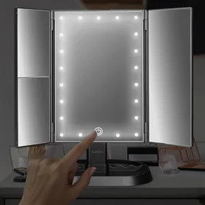 deweisn Trifold Lighted Vanity Makeup Mirror with 21 LEDs Lights 1x/2x/3x Magnification and Touch Screen Dimming Two Power Supplies Makeup Mirror  Gift for Women Black - product information 4