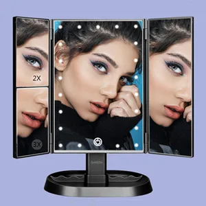 deweisn Trifold Lighted Vanity Makeup Mirror with 21 LEDs Lights 1x/2x/3x Magnification and Touch Screen Dimming Two Power Supplies Makeup Mirror  Gift for Women Black - product information 5