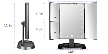 deweisn Trifold Lighted Vanity Makeup Mirror with 21 LEDs Lights 1x/2x/3x Magnification and Touch Screen Dimming Two Power Supplies Makeup Mirror  Gift for Women Black - product information 8