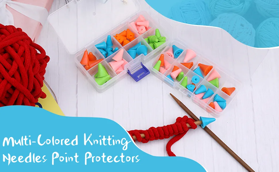 20 PCS Multi-Colored Knitting Needles Point Protectors/Stoppers with Plastic Box  2 Sizes(10 PCS Small+ 10 PCS Big Knitting Needles Cap) Needle Tip Stoppers for Knitting Craft 20Pcs - Multi-Colored Knitting Needles