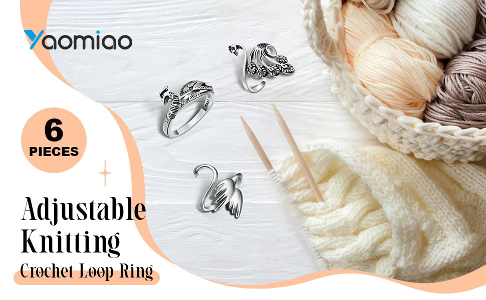 6 Pieces Adjustable Knitting Crochet Loop Ring Knitting Accessories Braided Knitting Ring Yarn Guide Finger Holder Open Finger Ring for Mother Grandma Thanksgiving Presents  3 Styles (Silver) - product information 1