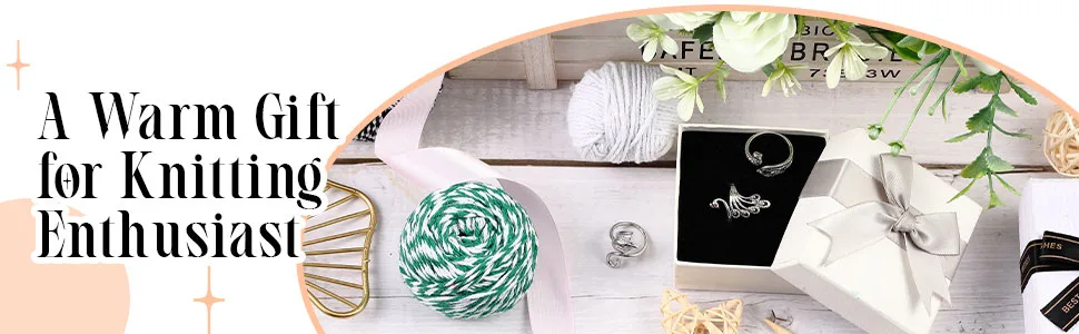 6 Pieces Adjustable Knitting Crochet Loop Ring Knitting Accessories Braided Knitting Ring Yarn Guide Finger Holder Open Finger Ring for Mother Grandma Thanksgiving Presents  3 Styles (Silver) - product information 5