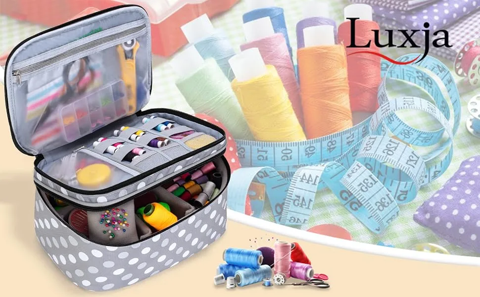 Luxja Double-Layer Sewing Accessories Organizer  Sewing Supplies Organizer for Needles  Thread  Scissors  Measuring Tape and Other Sewing Tools  Large/Polka Dots Large Polka Dots - sewing storage