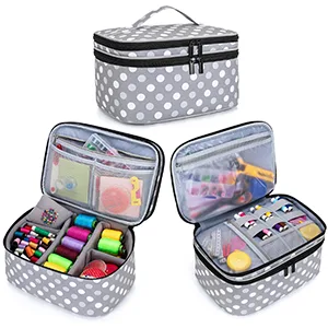 Luxja Double-Layer Sewing Accessories Organizer  Sewing Supplies Organizer for Needles  Thread  Scissors  Measuring Tape and Other Sewing Tools  Large/Polka Dots Large Polka Dots - sewing tool box