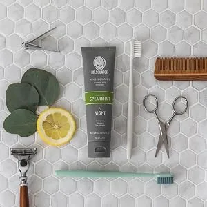 Dr. Squatch Teeth Whitening Toothpaste Kit - Day and Night Flouride Free Natural Toothpaste (1 Citrus Mint + 1 Sooth Spearmint Tooth Paste) 4.7 oz Tubes - night toothpaste