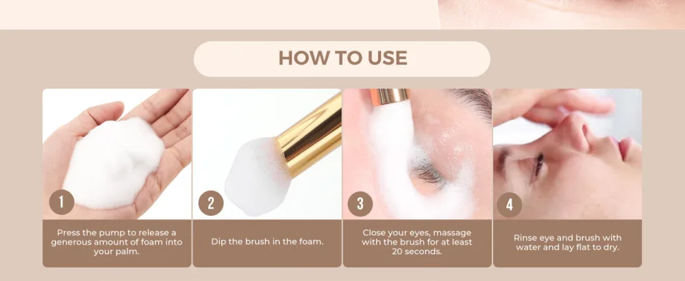 LASHVIEW Lash Shampoo Eyelash Extensions Cleanser 50ml with Brush Eyelid Foaming Cleanser Gentle Formula without Irritation  Easy to Use and Rinse For Home Use and Salon - How to use
