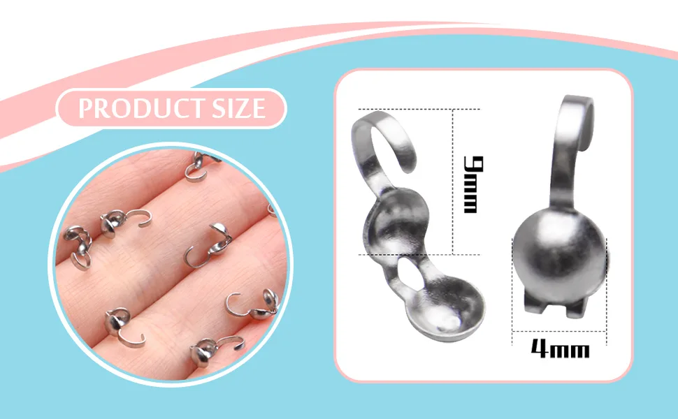 Calottes End Crimps 200Pcs Stainless Steel Fold-Over Bead Tips Clamshell Crimp Bead Tips Knot Covers for Knots Cord Ends Crimps Jewelry Making - fold over crimp