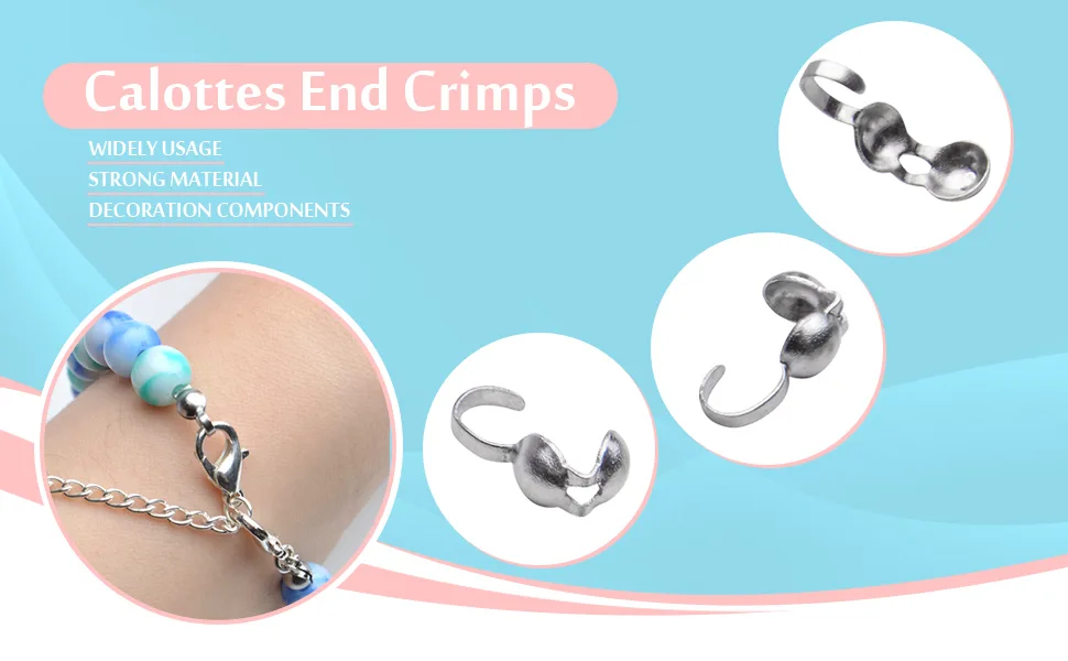 Calottes End Crimps 200Pcs Stainless Steel Fold-Over Bead Tips Clamshell Crimp Bead Tips Knot Covers for Knots Cord Ends Crimps Jewelry Making - knot covers ends