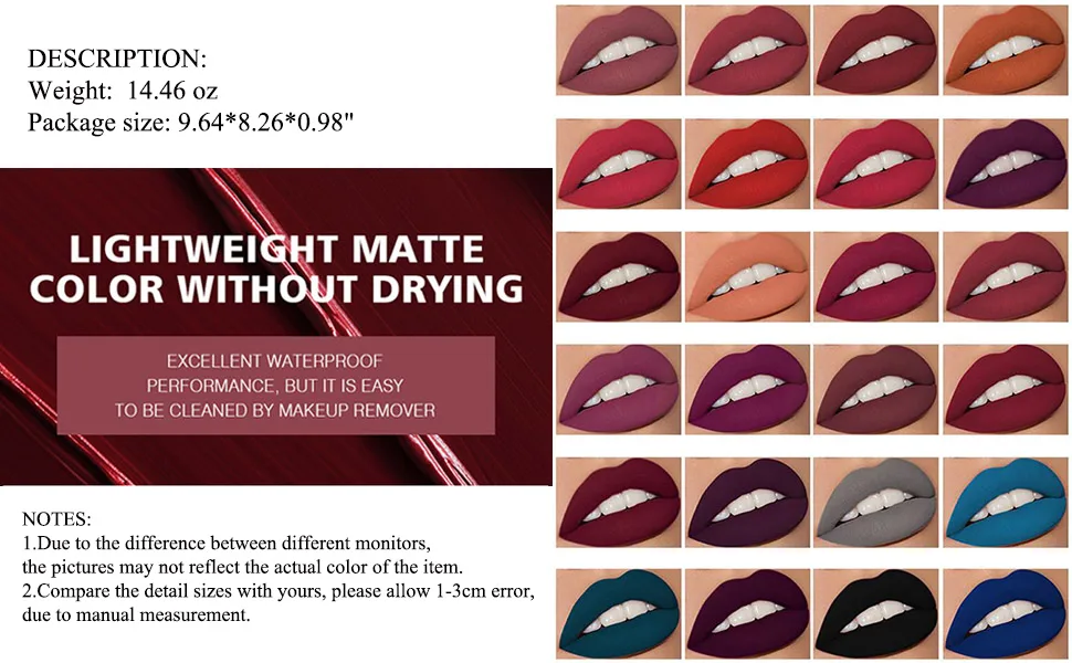 WAQIA 24Pcs Matte Liquid Lipstick Set Waterproof Lip Gloss Kit Long Lasting Lipgloss Kit - 8325