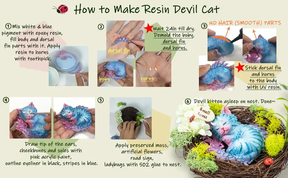 Devil Cat Epoxy Resin Silicone Mold Horned Dragon Kitten Spirit Animal for Polymer Clay  Soap  Candle  Jewelry Making Large Around 3inch - How to Make Resin Devil Cat