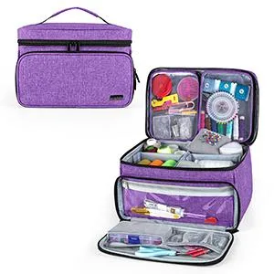 Luxja Sewing Accessories Organizer with 2 Detachable Clear Pockets  Sewing Supplies Organizer (Patent Design)  Purple - sewing boxes