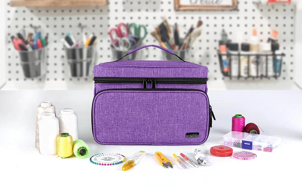 Luxja Sewing Accessories Organizer with 2 Detachable Clear Pockets  Sewing Supplies Organizer (Patent Design)  Purple - sewing storage