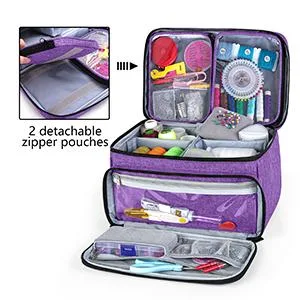 Luxja Sewing Accessories Organizer with 2 Detachable Clear Pockets  Sewing Supplies Organizer (Patent Design)  Purple - sewing storage containers