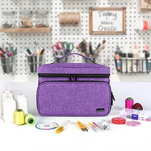 Luxja Sewing Accessories Organizer with 2 Detachable Clear Pockets  Sewing Supplies Organizer (Patent Design)  Purple - sewing thread storage