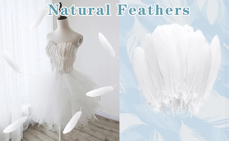 HaiMay 200 Pieces White Feathers for Craft Wedding Home Party Decorations  6-8 Inches Goose Feathers White Craft Feathers White 200 Pieces - product information 2