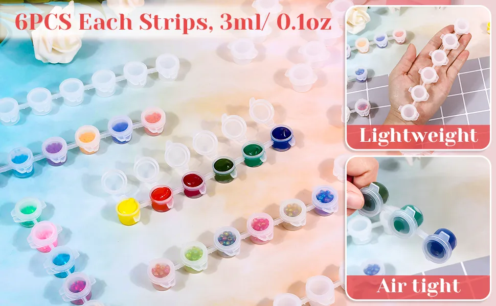 Caffox 240 Pieces Empty Paint Pot  40 Strips Acrylic Mini Paint Container Strips Storage with Lids for Classrooms School Arts and Crafts Paint (3ml/ 0.1oz) - Empty Paint Pots