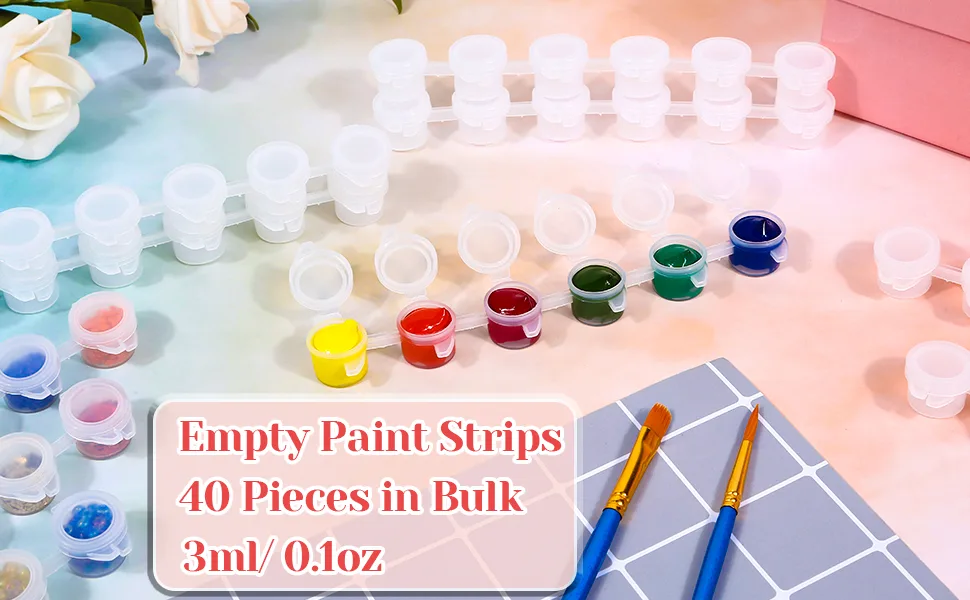 Caffox 240 Pieces Empty Paint Pot  40 Strips Acrylic Mini Paint Container Strips Storage with Lids for Classrooms School Arts and Crafts Paint (3ml/ 0.1oz) - empty paint strips
