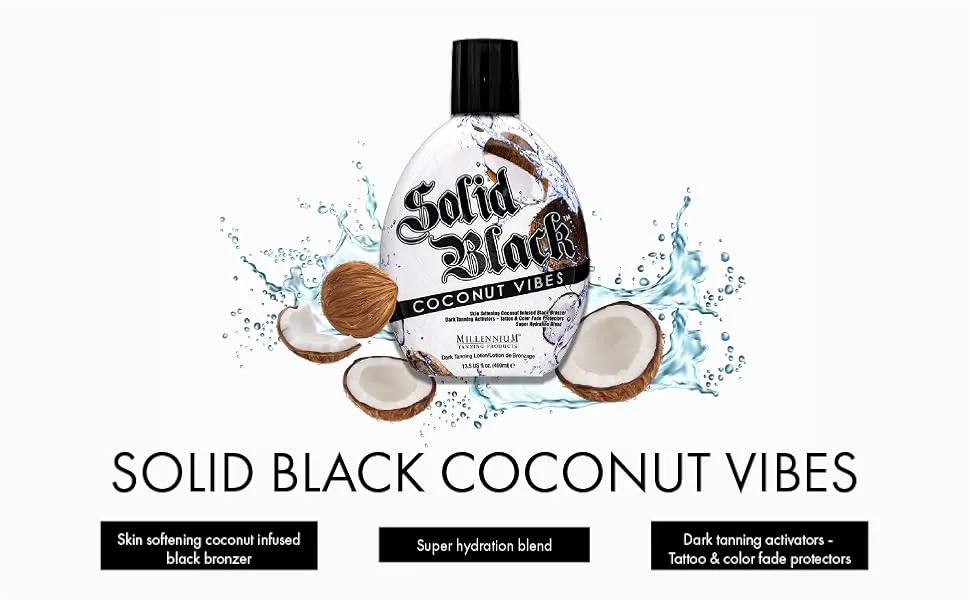 Millennium Tanning Solid Black Coconut Vibes - Indoor & Outdoor Tanning Lotion (13.5 Ounces) - Millennium Tanning coconut lotion