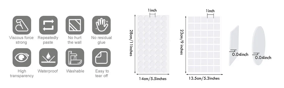 Clear Self Adhesive Dots  Clear Double Sided Stickers Include Square and Round Adhesive Stickers  No Traces Sticky Sticker Double Sided Tape for Classroom Office Home Wall Tile Decoration (280 Pieces) - product information 2