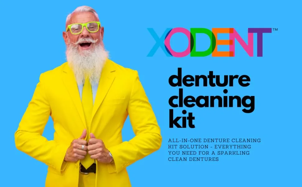 XODENT Denture Cleaning Kit (Denture Bath Kit) - Denture Cleaning Wash Kit - Complete Solution with Tablets