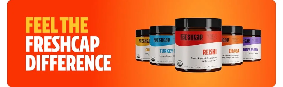 FreshCap  Reishi Mushroom Powder (60 Servings)  Supplement for Longevity  Relaxation  Better Sleep  Organic Dual Extract (27% Beta glucan  1.4% Triterpene) - Reishi-powder-difference