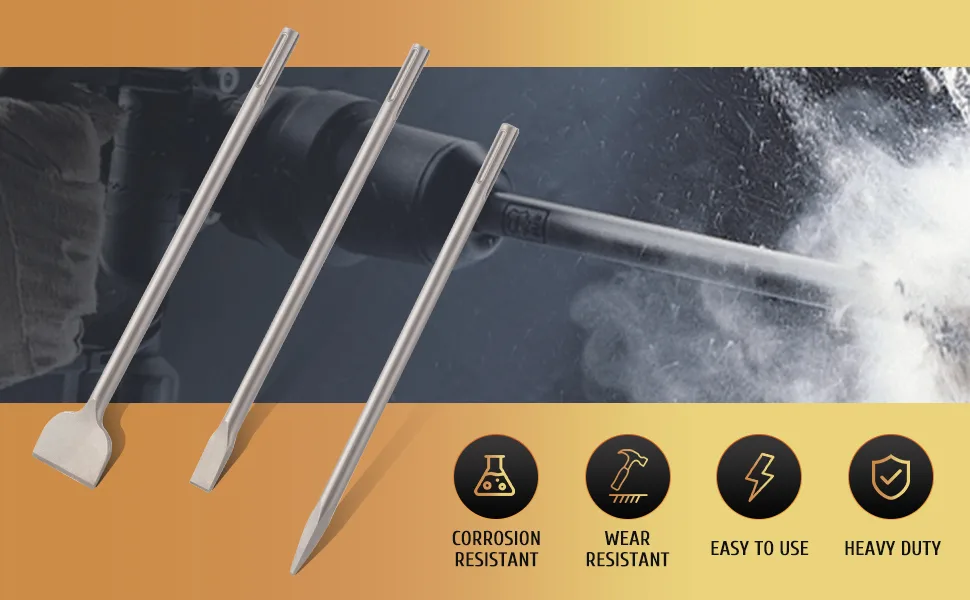 ZELCAN Chisel Set with SDS Max Shanks  3pc Masonry Concrete Drill Bit Set  18 Flat Point Scaling Chisels 40Cr Steel SDS Max Bits Rotary Hammer Drill Home Improvement Tool Kit for Brick Stone Concrete - Chisel Set