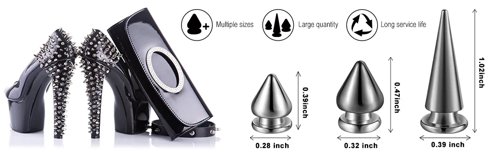 170 Pieces Multiple Sizes Cone Spikes Screwback Studs Rivets Large Medium Small Metal Tree Spikes Studs for Punk Style Clothing Accessories DIY Craft Decoration (Silver) - product information 2