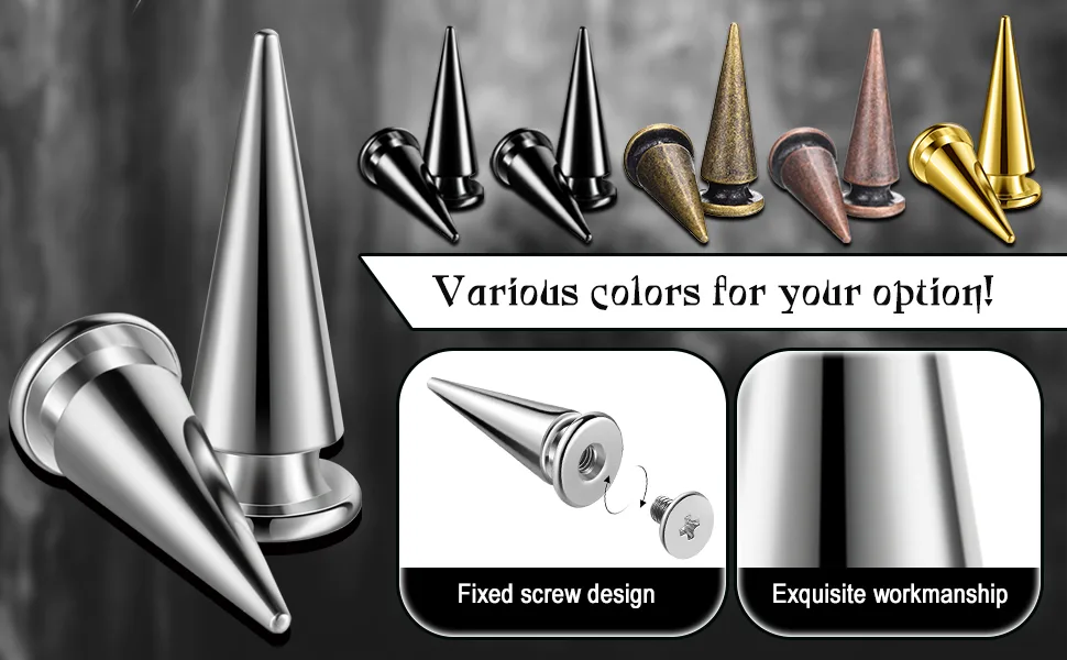 170 Pieces Multiple Sizes Cone Spikes Screwback Studs Rivets Large Medium Small Metal Tree Spikes Studs for Punk Style Clothing Accessories DIY Craft Decoration (Silver) - product information 3