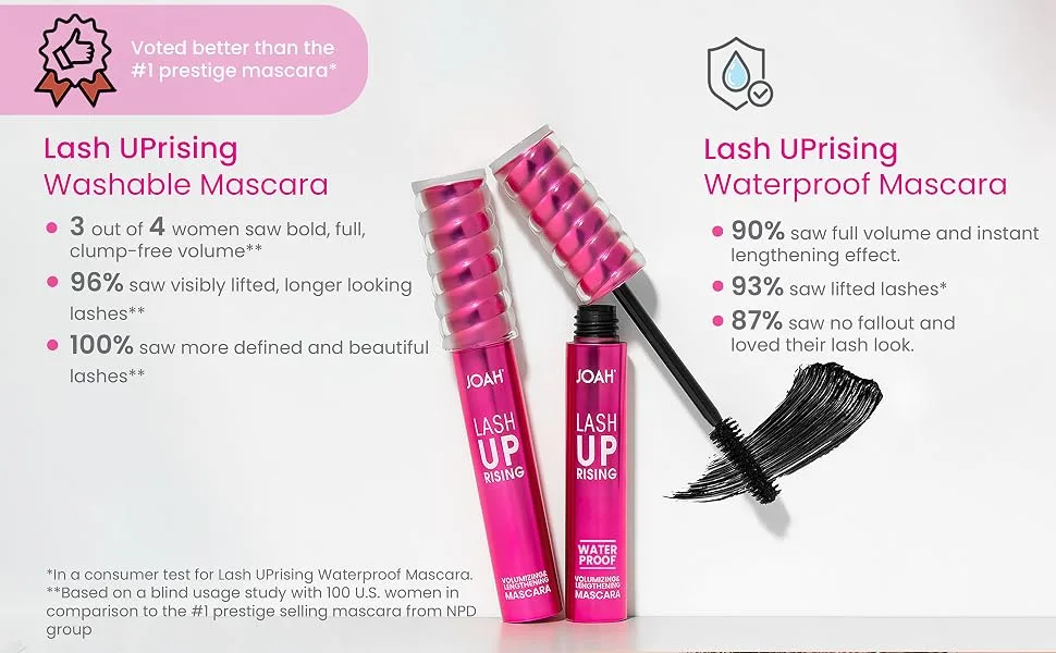 JOAH Lash UPrising Mascara  Waterproof  Volumizing & Lengthening  Cruelty-Free Korean Beauty Makeup - Waterproof Blackest Black - lash uprising
