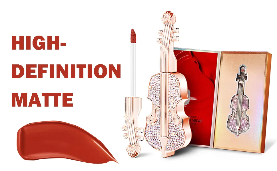 Gireatick Long Lasting Matte lipstick in Velvety Red  Unique Violin Appearance Design  Waterproof Durable Mist Liquid Lipstick with Gift Box - matte lipstick