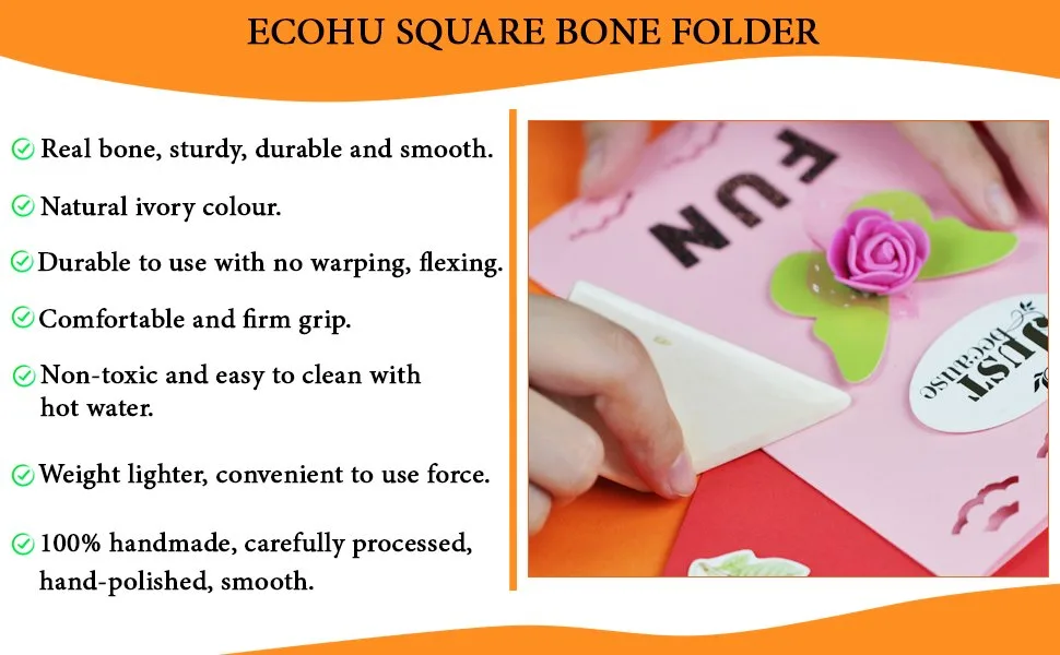 ECOHU Square Bone Folder - Genuine Bone  Paper & Leather Crafts  Card Making  Origami  Bookbinding  Scrapbooking  Non-Scratch  Non-Stick Bone Folder C - Real Bone Folder