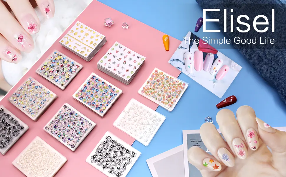 Elisel Nail Art Stickers 30 Sheets Self-Adhesive Nail Decals with Assorted Patterns Blossom Flower Art Design for DIY Nails Design Manicure Decoration Accessories Decals (Gold) - product information 1
