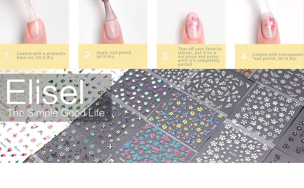 Elisel Nail Art Stickers 30 Sheets Self-Adhesive Nail Decals with Assorted Patterns Blossom Flower Art Design for DIY Nails Design Manicure Decoration Accessories Decals (Gold) - product information 7