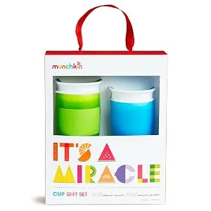 Munchkin  It's a Miracle! 360 Sippy Cup Gift Set  Includes 10oz & 14oz Miracle  360 Cup  Blue/Green Blue/Green 10 Ounce + 14 Ounce - munchkin