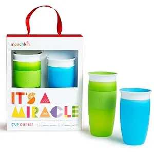 Munchkin  It's a Miracle! 360 Sippy Cup Gift Set  Includes 10oz & 14oz Miracle  360 Cup  Blue/Green Blue/Green 10 Ounce + 14 Ounce - munchkin gift set