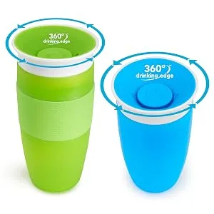 Munchkin  It's a Miracle! 360 Sippy Cup Gift Set  Includes 10oz & 14oz Miracle  360 Cup  Blue/Green Blue/Green 10 Ounce + 14 Ounce - munchkin gift set