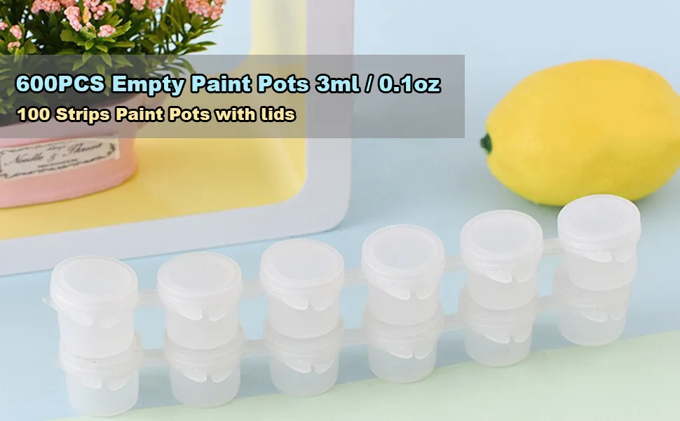 600 PCS Empty Paint Pots 3ml / 0.1oz Paint Pots with lids 100 Strips  Clear Plastic Painting Cups Strips Bulk for Schools Classrooms Art Paintings Festivals - 600 PCS Empty Paint Pots