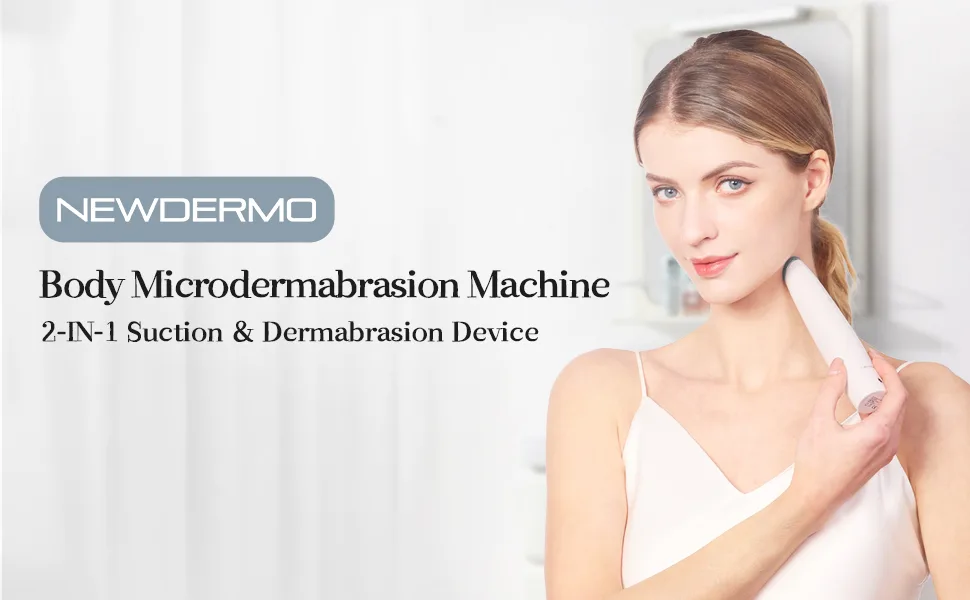 NEWDERMO Body Microdermabrasion Exfoliator Machine - Professional Suction Body Diamond Dermabrasion Device with 2 Large Diamond Suction Tip - Advanced Home Body Treatment Tool White - 9007-01