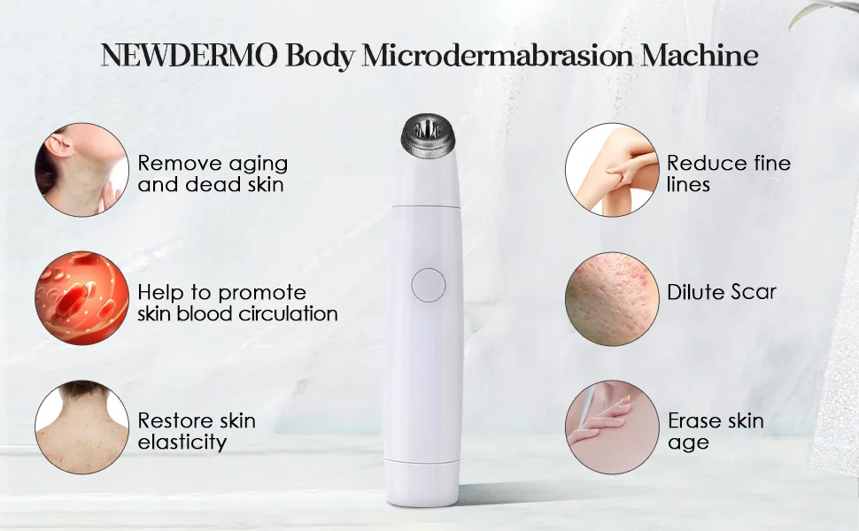 NEWDERMO Body Microdermabrasion Exfoliator Machine - Professional Suction Body Diamond Dermabrasion Device with 2 Large Diamond Suction Tip - Advanced Home Body Treatment Tool White - Body dermabrasion machine