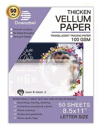 Translucent Vellum Paper  Dowsabel 68LBS 8.5 x 11 inches Printable Vellums for Card Overlays  Invitations Belly Bands  Envelope  Lantern 50 Sheets - vellum paper