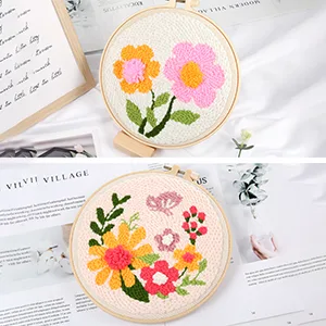 Pllieay 2 Set Punch Needle Embroidery Starter Kits Include Instructions  Punch Needle Fabric with Pattern  Yarns  Embroidery Hoops for Rug-Punch & Pinch Needle Flowers - product information 12